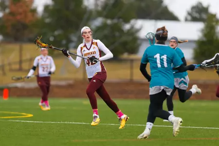 Freshman Emma Hamilton (42) scored three goals and added two assists for CMU on Friday in a 15-9 ASUN loss to Coastal Carolina.