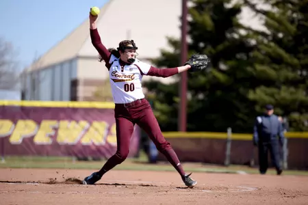 Hanna Warren struck out eight in improving to 2-4 Wednesday in CMU's 10-2 victory over Butler.
