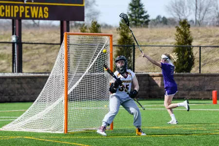 Hope Murray (35) has made 61 saves this season while splitting time in the cage for the CMU women's lacrosse team.