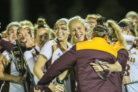 Central Michigan players celebrate after their 11-10 overtime win on Thursday over Old Dominion.