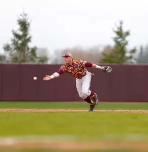 CMU second baseman Jason Sullivan flips the ball to second base to start a potential double play during Sunday's 11-2 loss to Western Michigan at Theunissen Stadium.