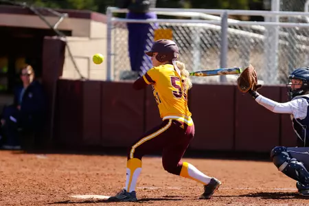 Maison Kalina had four hits on Sunday as the Chippewas split a MAC doubleheader at Akron.