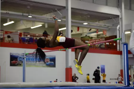 CMU's April Micheaux is in fourth place in the heptathlon after day one of the MAC Championships.