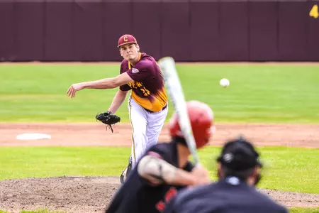 CMU starter Tyler Hankins delivers to the plate Friday in CMU's 8-6 victory over Ball State at Theunissen Stadium.