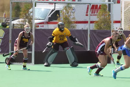 CMU goalkeeper Lily Amadio made seven saves on Sunday in a 1-0 loss to Saint Louis.