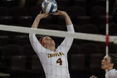 CMU setter Grace Butler finished with 31 assists Friday in the Chippewas' sweep of Southern Illinois in CMU's opener at the Notre Dame Shamrock Invitational.