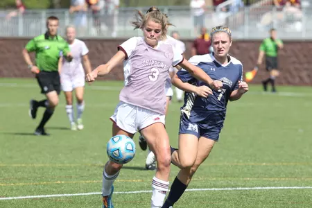 CMU junior Lexi Pelafas controls the ball on Saturday in the Chippewas' 4-2 in over Mount St. Mary's. Pelafas scored a career-high three goals, giving her 26 for her career.