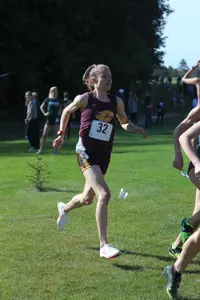 CMU's Taylor Aguillon runs to a second-place finish on Friday in the annual Jeff Drenth Memorial. Aguillon on Tuesday was named the MAC Cross Country Runner of the Week.