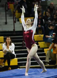 CMU junior Gianna Plaksa tied for first on bars on Saturday in the Chippewas' victory at Eastern Michigan.