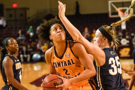 Senior Tinara had 21 points and 14 rebounds in posting her seventh double-double of the season on Saturday in the Chippewas' 88-84 victory at McGuirk Arena over Kent State.