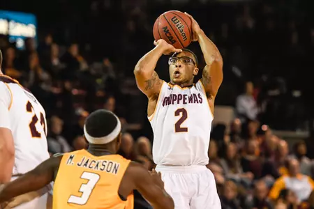 CMU guard Shawn Roundtree Jr. puts up a jumper on Saturday during the Chippewas' 93-82 loss to Toledo at McGuirk Arena.