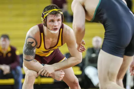 CMU sophomore Logan Parks posted a 12-3 major-decision victory at 165 pounds on Sunday during the Chippewas' MAC dual at Kent State.