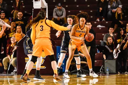 Tinara Moore recorded her 10th double-double of the season on Saturday, leading the Chippewas to a MAC win at Eastern Michigan.