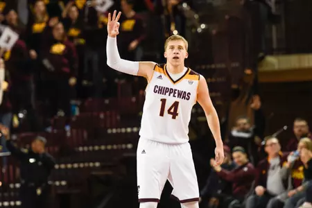 Sophomore David DiLeo hit three free throws with under a second remaining in the second overtime period on Saturday to lift CMU to a dramatic 101-98 victory at Ohio.