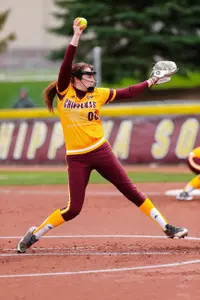 Senior Hanna Warren tossed a three-hitter on Friday as the CMU softball team opened is Spring Break Trip with a 2-0 win over Penn in the South Florida Under Armour Invitational in Clearwater, Fla.