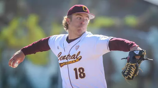 Freshman Logan Buczkowski, a Mount Pleasant native, earned the win in his first collegiate start on Monday in CMU's 14-1 victory over Lawrence Tech at Theunissen Stadium.