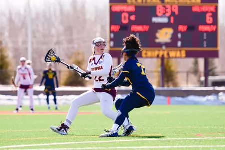 Sophomore Shannon Doyle (left) scored four goals in the Chippewas' 14-11 loss on Saturday to Kennesaw State.