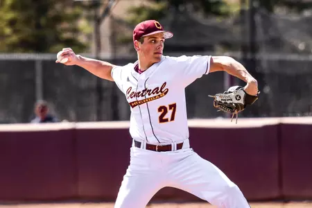 Michael Brettell delivers to the plate in the Chippewas' game-one victory on Sunday at Keilitz Field at Theunissen Stadium.