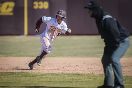 Zach Gilles had two hits, including a two-run triple, as the Chippewas remained alive in the MAC Tournament with a 6-5 win over Toledo on Friday morning.