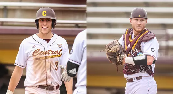 Zach Heeke (left) and Blake Cleveland each earned two awards on Tuesday as the annual CMU Baseball Banquet.
