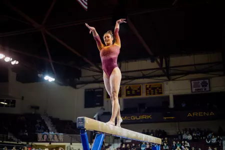 Gymnastics Wins Fourth Straight, Upends Iowa State 195.600-194.800 Image