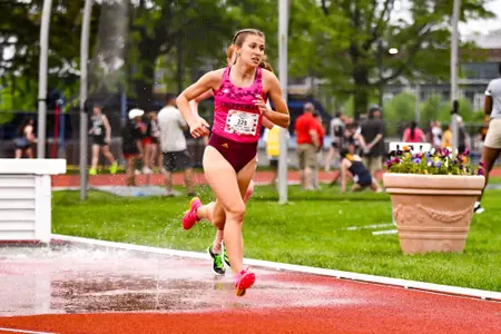 Emily Paupore ahead of the pit in the 2023 Mid-American Conference Championship Steeplechase