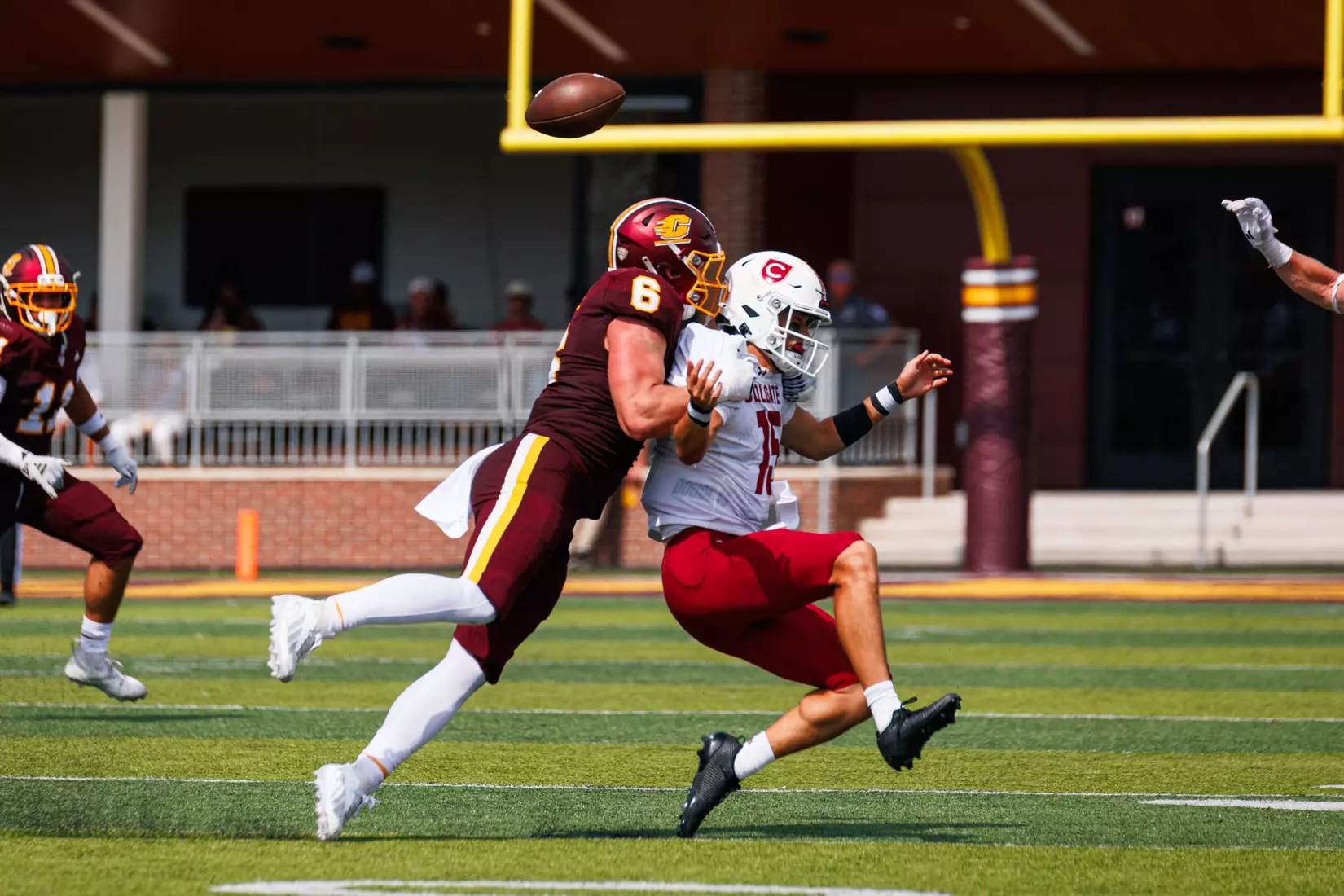 Hunter Zirkle (#6) gets a strip sack during the 2nd quarter of the Central Michigan vs Colgate football game on Saturday Sept. 12,, 2026 in Mount Pleasant. (Ty Klopf/Central Michigan Football)