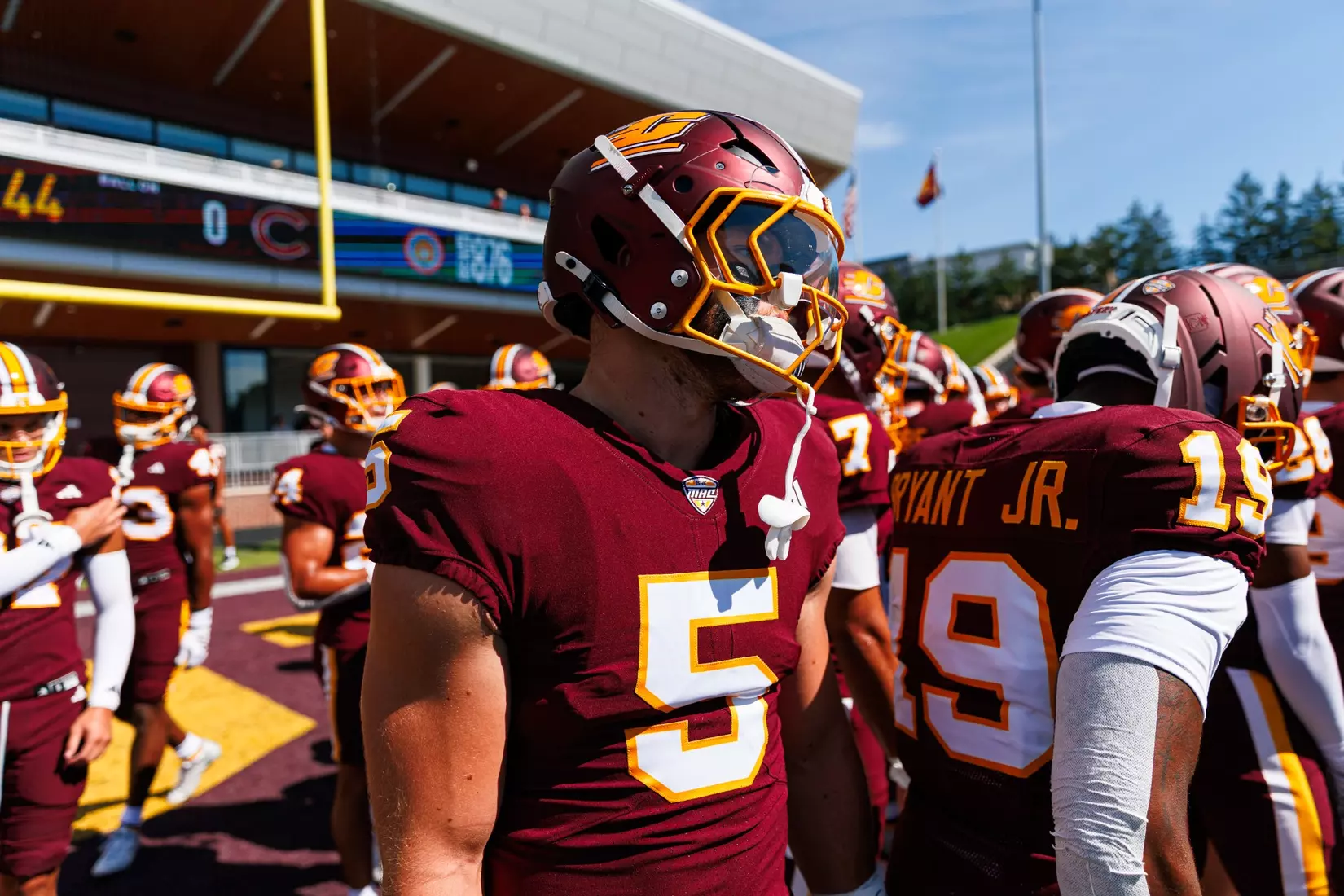 Korver Demma (#5) prepares ahead of the Central Michigan vs Colgate football game on Saturday Sept. 12, 2026 in Mount Pleasant. (Ty Klopf/Central Michigan Football)