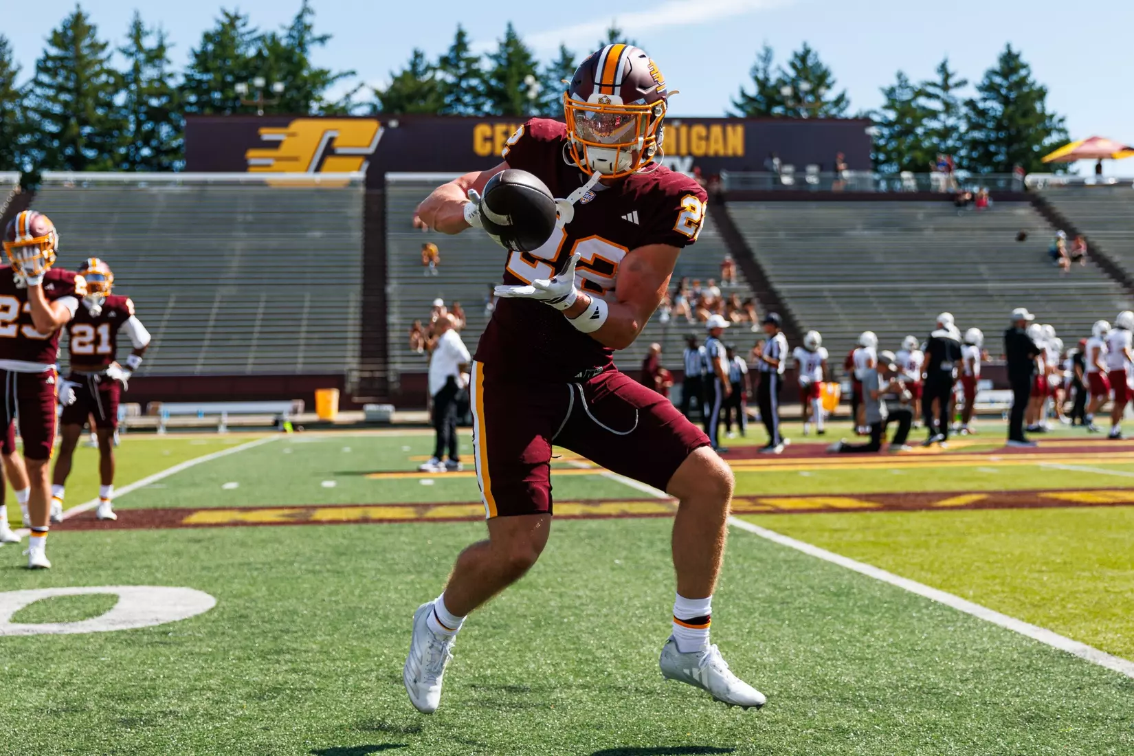 Nolan Anderson (#22) during warmups in preperation for Central Michigan vs Colgate football game on Saturday Sept. 121, 2026 in Mount Pleasant. (Ty Klopf/Central Michigan Football)