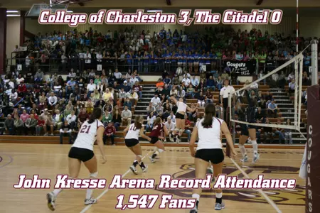 Cougars Close out John Kresse Arena with 3-0 victory over The Citadel in front of Arena Volleyball record crowd of 1,547
