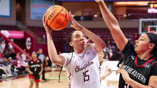 Tyja Beans shoots mid-range jumper against Northeastern