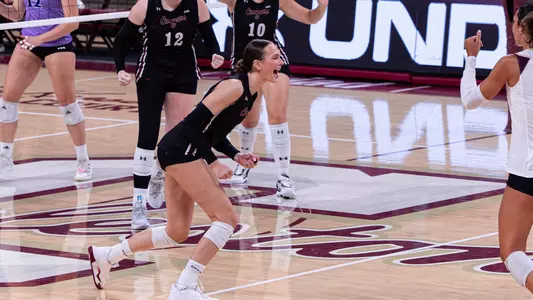 Emma Duffield celebrating a Charleston point.