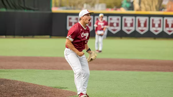 Davis Aiken celebrating after a strikeout.