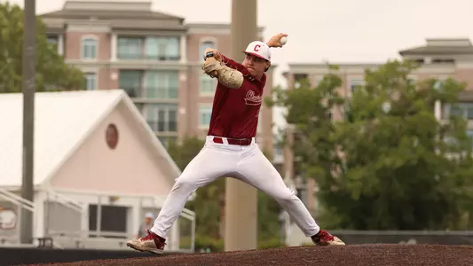 Hayden Thomas throwing a pitch at Patriots Point.