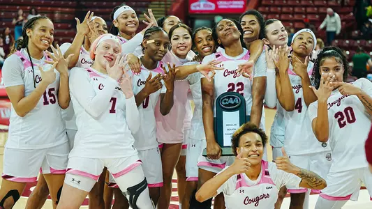 wbb celebrates caa regular season title