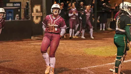 Julia Sitterding celebrating Feb. 6 win against George Mason