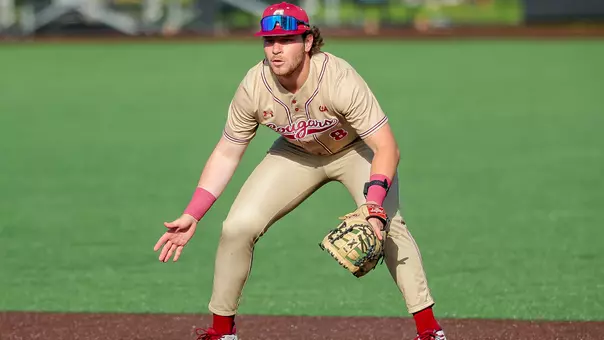 Payton Frehner waiting to field a ball at first base.