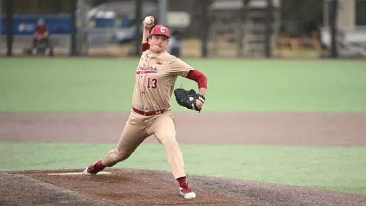 Conner Frail throwing a pitch against Rutgers Feb. 15, 2026.