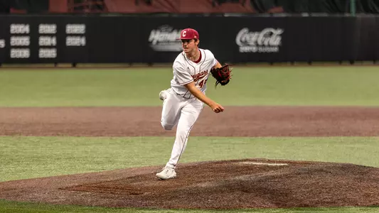 Sean McCabe throwing a pitch at Patriots Point.