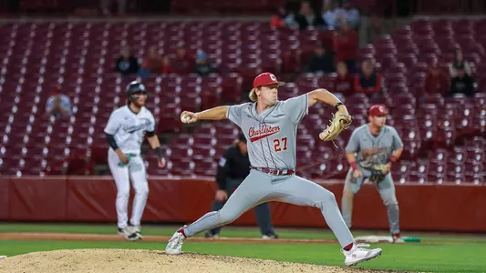 Ryan Hench throwing a pitch April 7 at South Carolina.