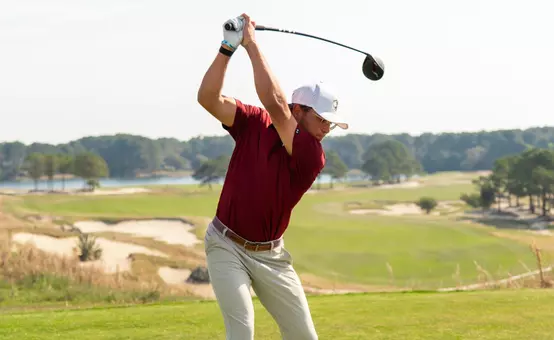 Johan Bredenkamp swings at the teebox