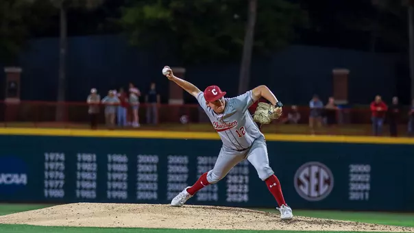 Alex Lyon throwing a pitch at South Carolina April, 2026.