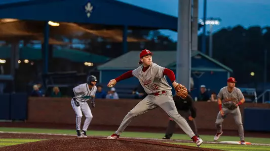 Carter Harrington throwing a pitch May 1, 2026 at UNCW.