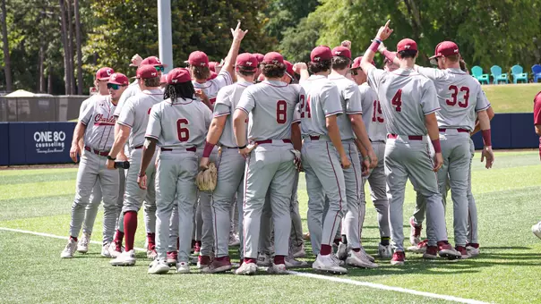Baseball Team Huddles at CAA Championship