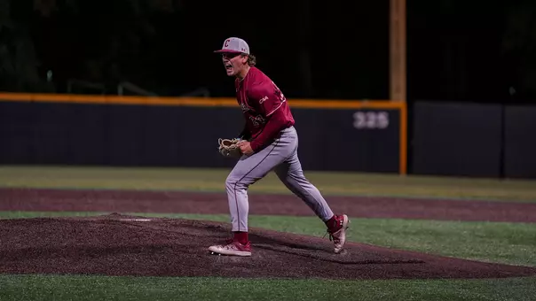 Parker Sweeney celebrating the final out May 8 at Elon.