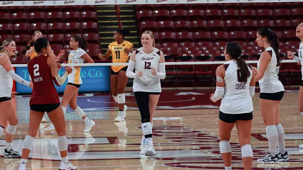 Caroline Noonan smiling after a Charleston point at TD Arena.