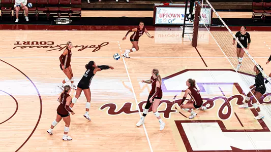 Sophomore JuJu Martin digging a ball at TD Arena.
