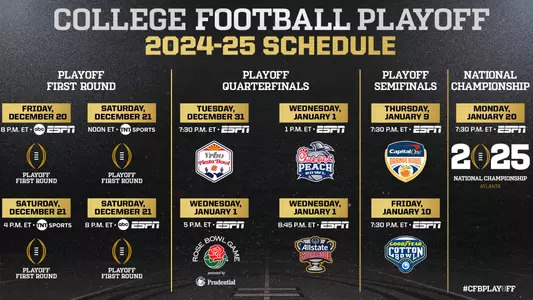 College Football Playoff Announces 2024-25 Kick Times and Broadcast Schedule for 2024-25 Playoff on ESPN and TNT Sports
