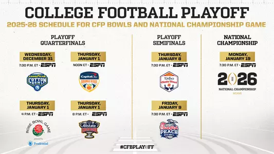 Dates, Times Announced for 2025-26 College Football Playoff Quarterfinals, Playoff Semifinals and National Championship Game