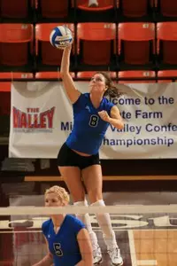 Volleyball Wins Valley Opener Over Bradley in Four Sets